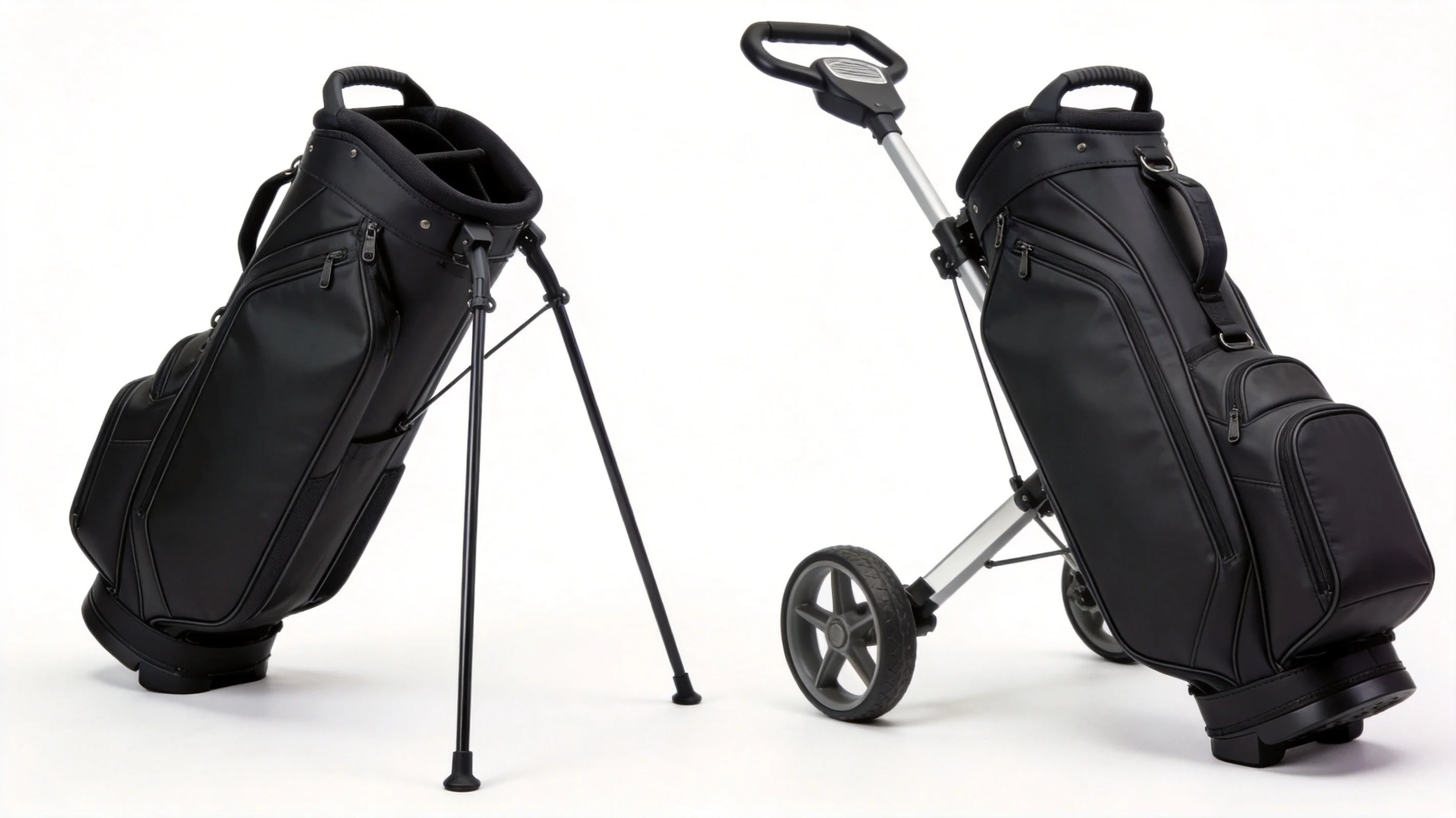 Stand bag vs cart bag — two of the core types we manufacture side by side