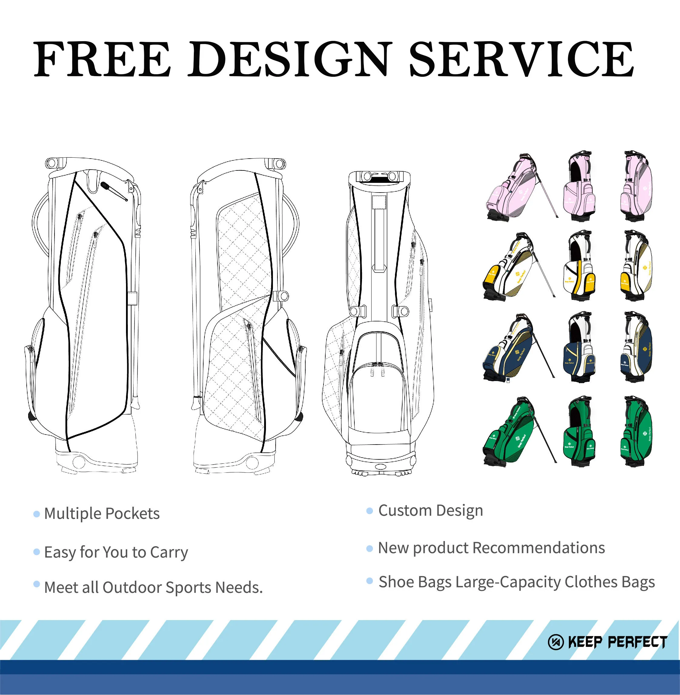 Titleist style 14-way divider stand bag with full-length dividers for walking golfers